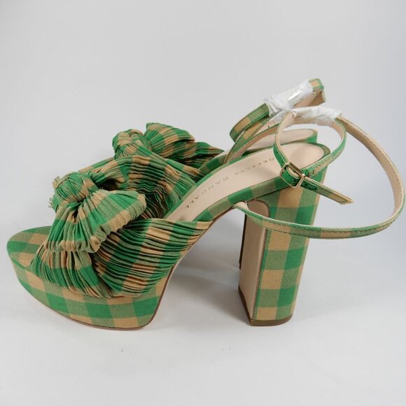 Loeffler Randall Natalia Bow Platform Heel SANDALS Size 5 Green Gingham NEW $450 - Picture 10 of 16